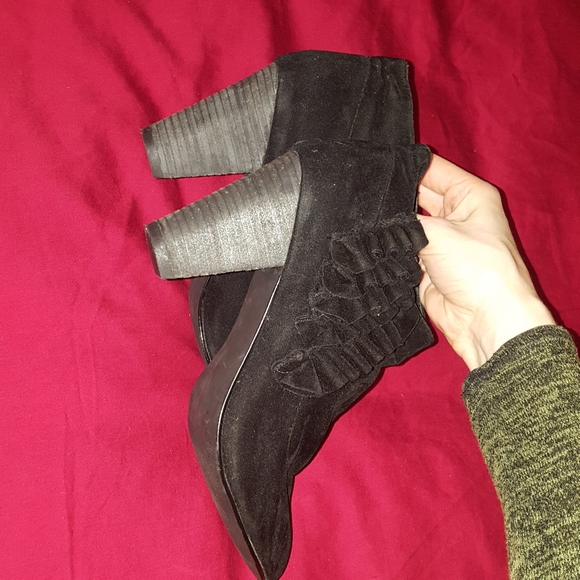 Vintage black Velvet Steampunk Ruffle Booties 10 - Picture 6 of 9